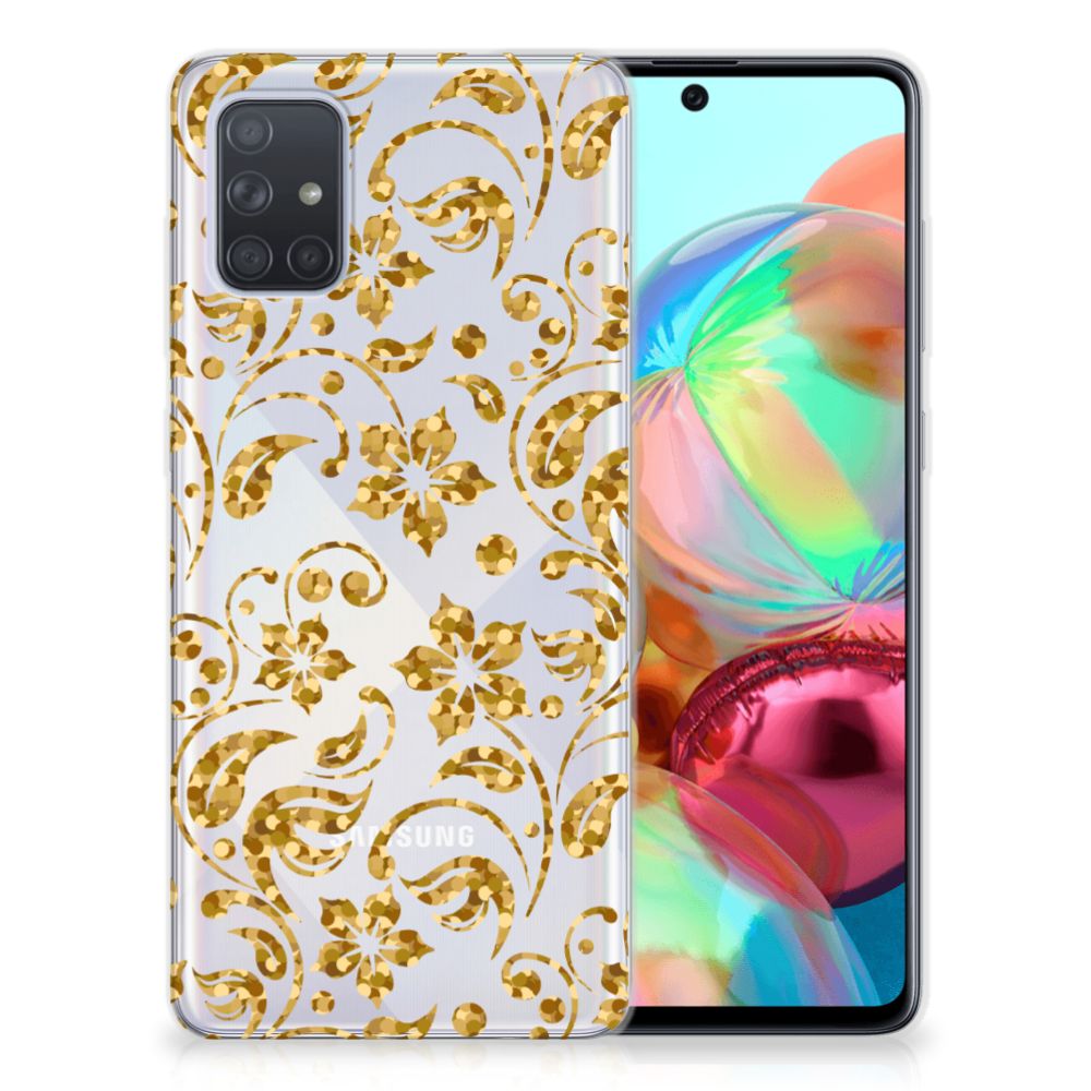 Samsung Galaxy A71 TPU Case Gouden Bloemen
