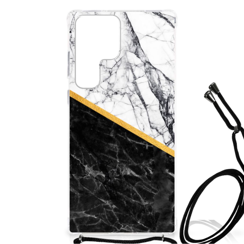 Samsung Galaxy S23 Ultra Anti-Shock Hoesje Marmer Wit Zwart - Origineel Cadeau Man B2C Telecom