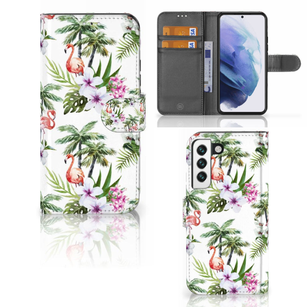 Samsung Galaxy S22 Telefoonhoesje met Pasjes Flamingo Palms