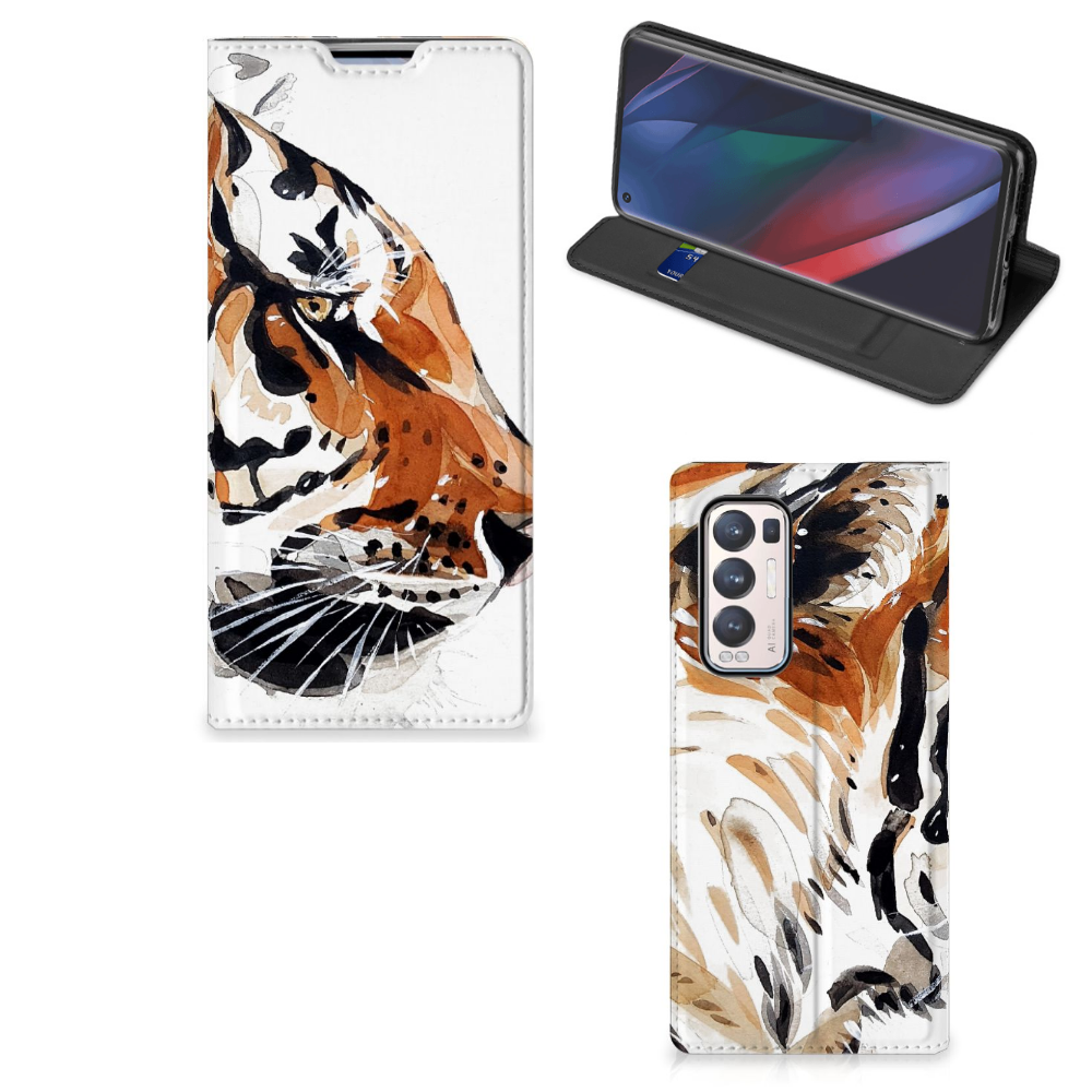 Bookcase OPPO Find X3 Neo Watercolor Tiger - B2C Telecom