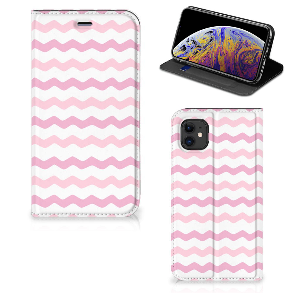 Apple iPhone 11 Hoesje met Magneet Waves Roze