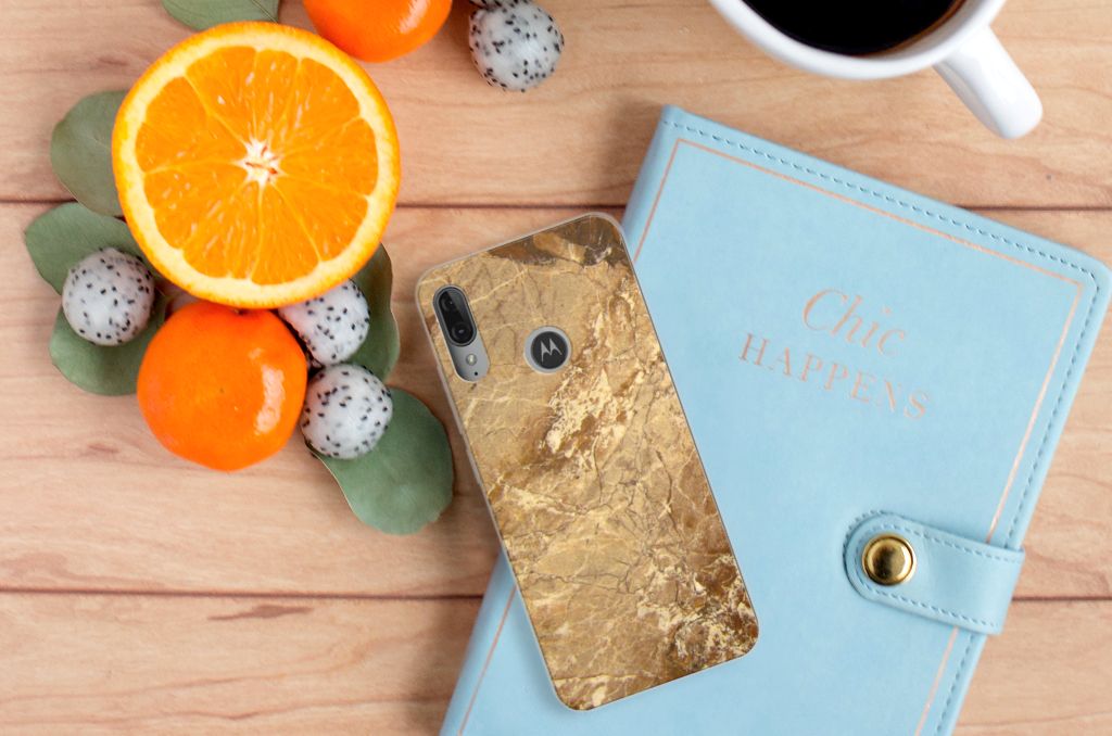 Motorola Moto E6 Plus TPU Siliconen Hoesje Marmer Creme