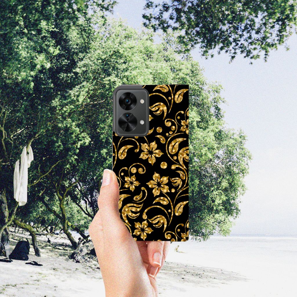 OnePlus Nord 2T Smart Cover Gouden Bloemen - B2C Telecom