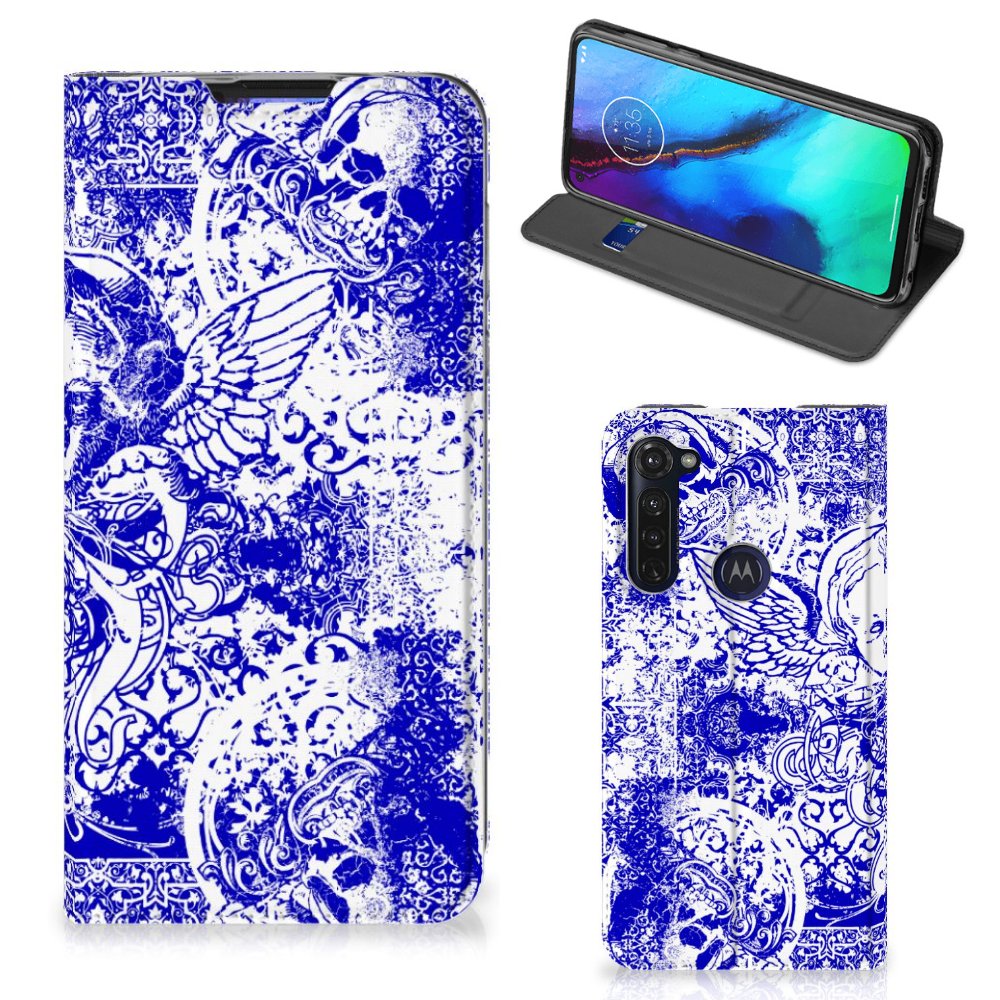 Mobiel BookCase Motorola Moto G Pro Angel Skull Blauw - B2C Telecom