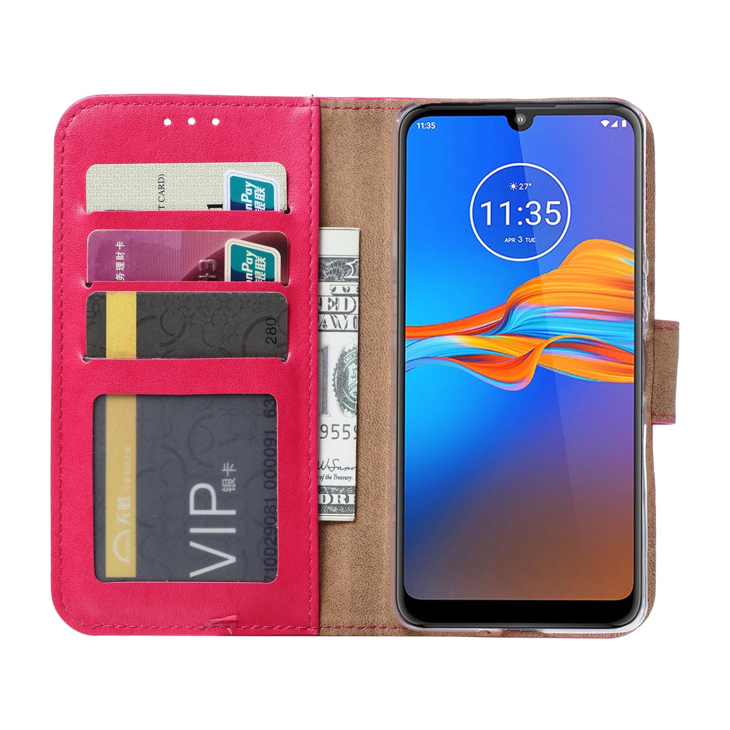 Motorola Moto E6 Plus Hoesje Roze met Pasjeshouder
