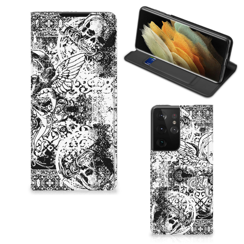 Mobiel BookCase Samsung Galaxy S21 Ultra Skulls Angel - B2C Telecom