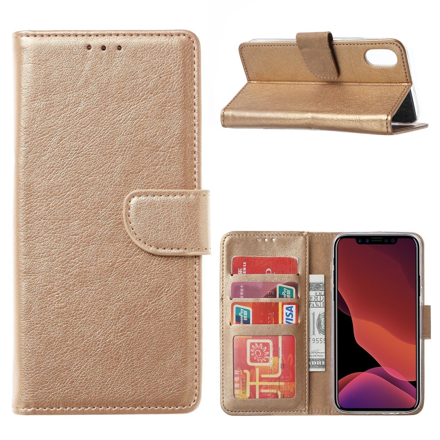 Huawei P40 Pro Flip Cover Goud met Pasjeshouder
