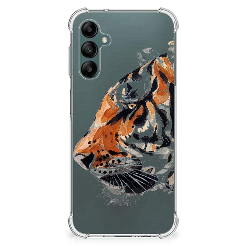 Back Cover Samsung Galaxy A14 5G/4G Watercolor Tiger design displaying a vibrant tiger illustration on a flexible rubber case.