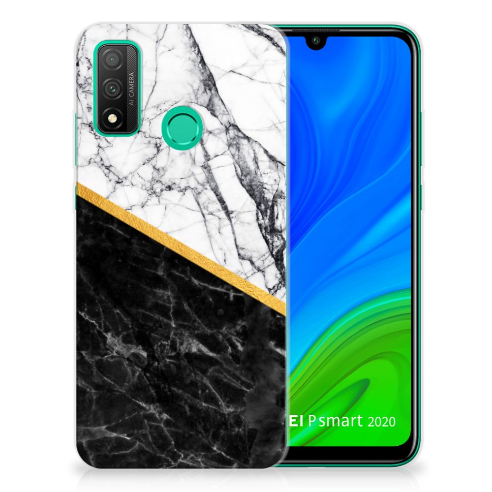 Huawei P Smart 2020 TPU Siliconen Hoesje Marmer Wit Zwart - Origineel Cadeau Man B2C Telecom