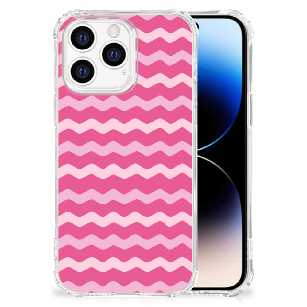 iPhone 14 Pro Doorzichtige Silicone Hoesje Waves Pink B2C Telecom