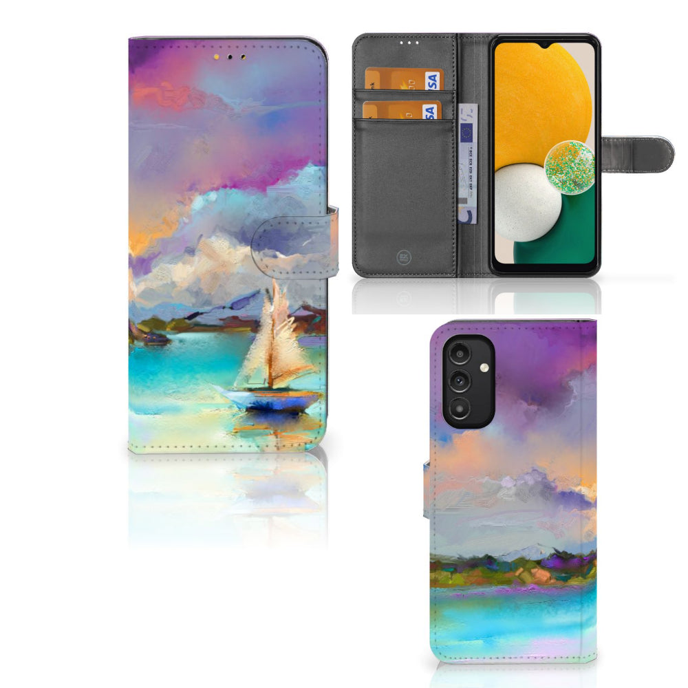 Hoesje Samsung Galaxy A14 5G Boat met artistiek design van abstracte boot en kleuren.