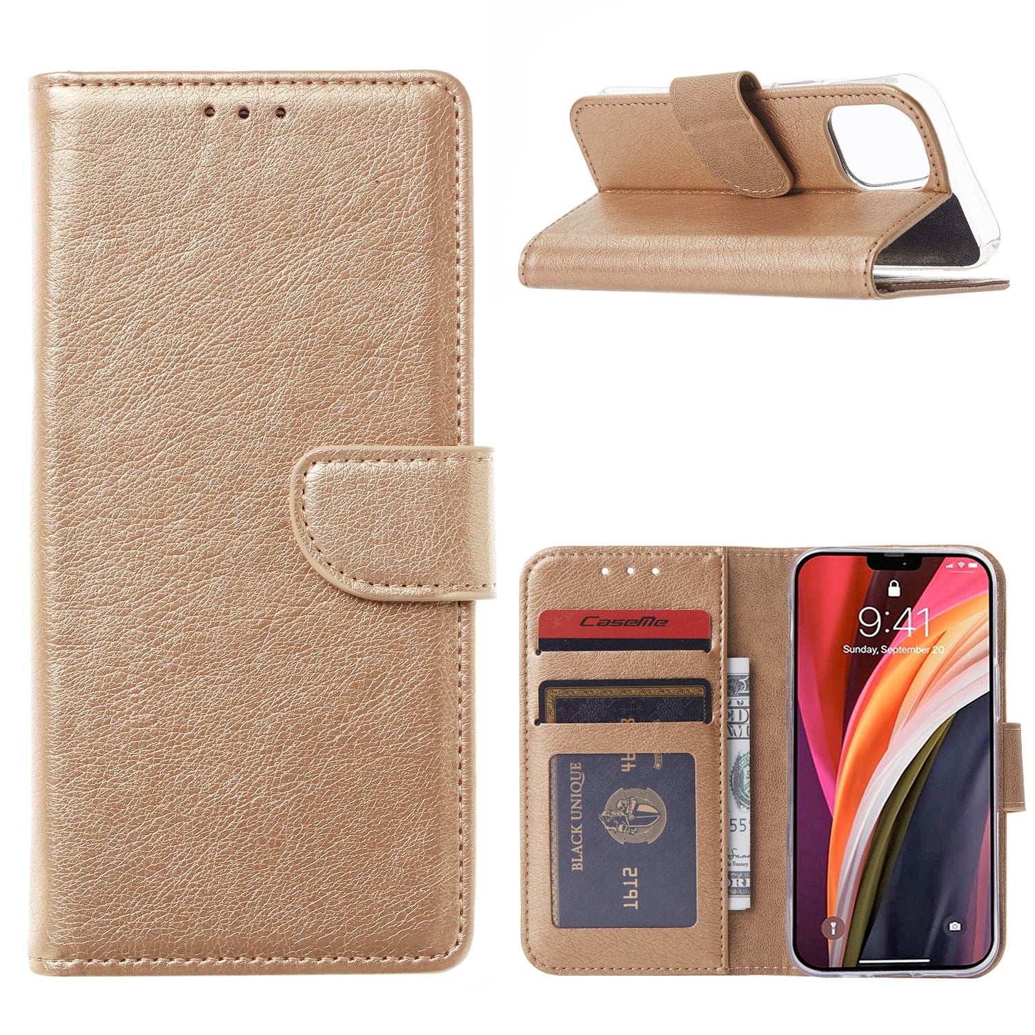 iPhone 12 Mini Walletcase Goud met Standaard