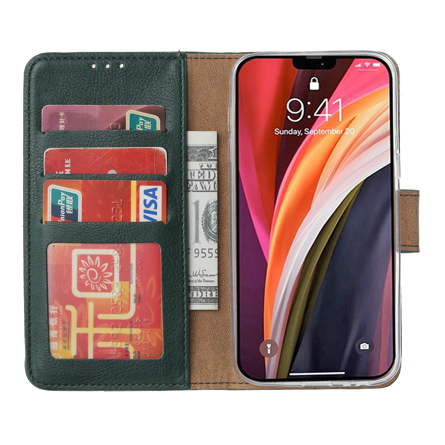 Flipcover iPhone 12 Pro Max Groen met Pasjeshouder
