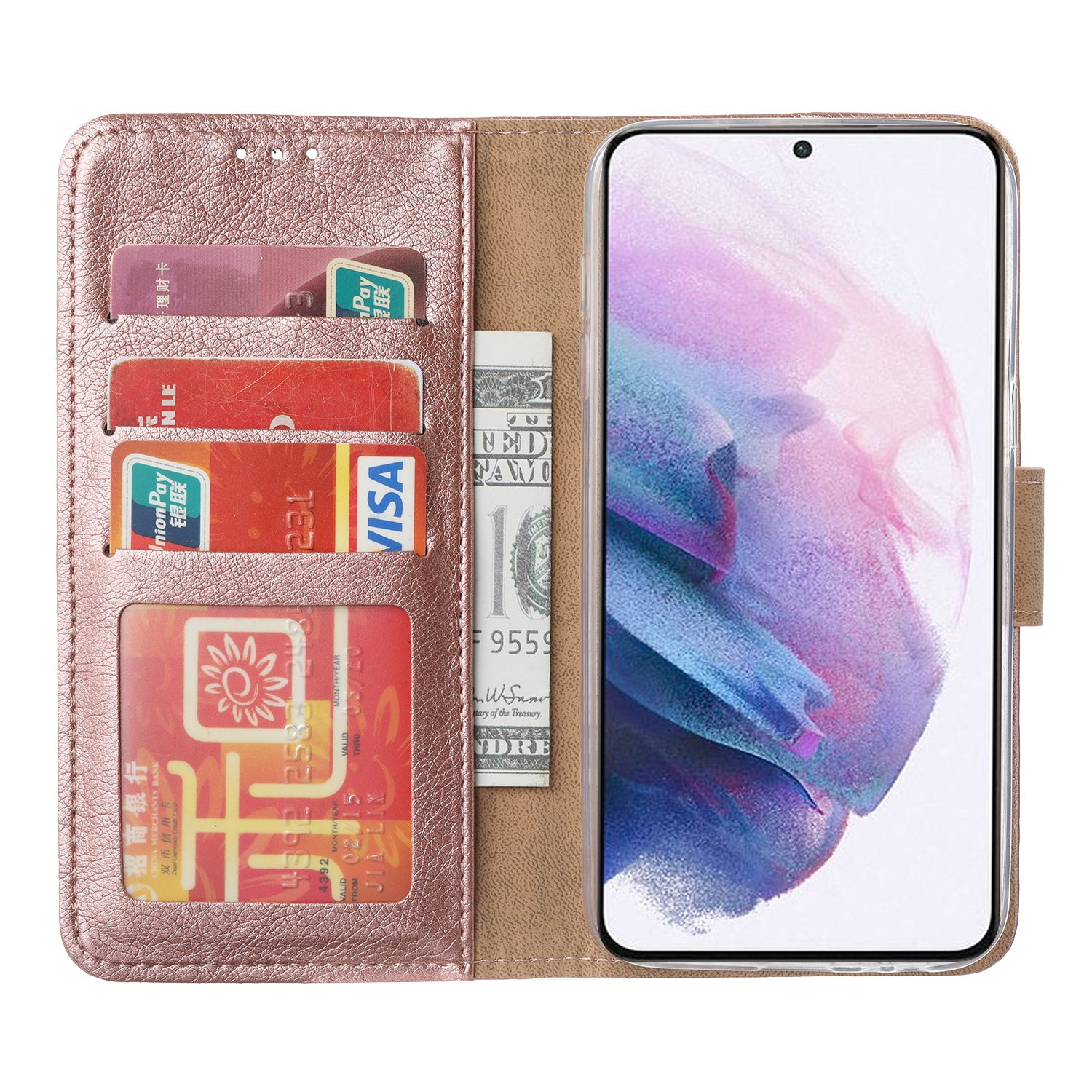 Book Cover Galaxy S21 Plus Hoesje Rose met Pasjeshouder