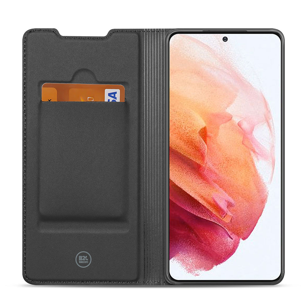 Samsung Galaxy S21 Hoesje Maken met Foto's - stijlvolle zwarte telefoonhoes met kaarthouder.