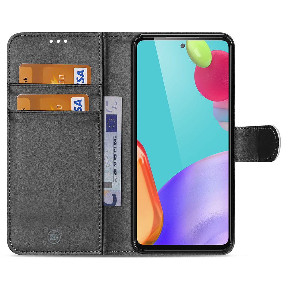 Samsung Galaxy A52 Hoesje Maken met Foto's - Zwart leren hoesje met vakken voor passen.