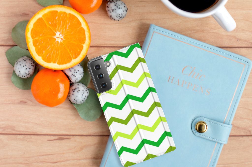 Samsung Galaxy S21 Plus Hoesje met Magneet Zigzag Groen - B2C Telecom