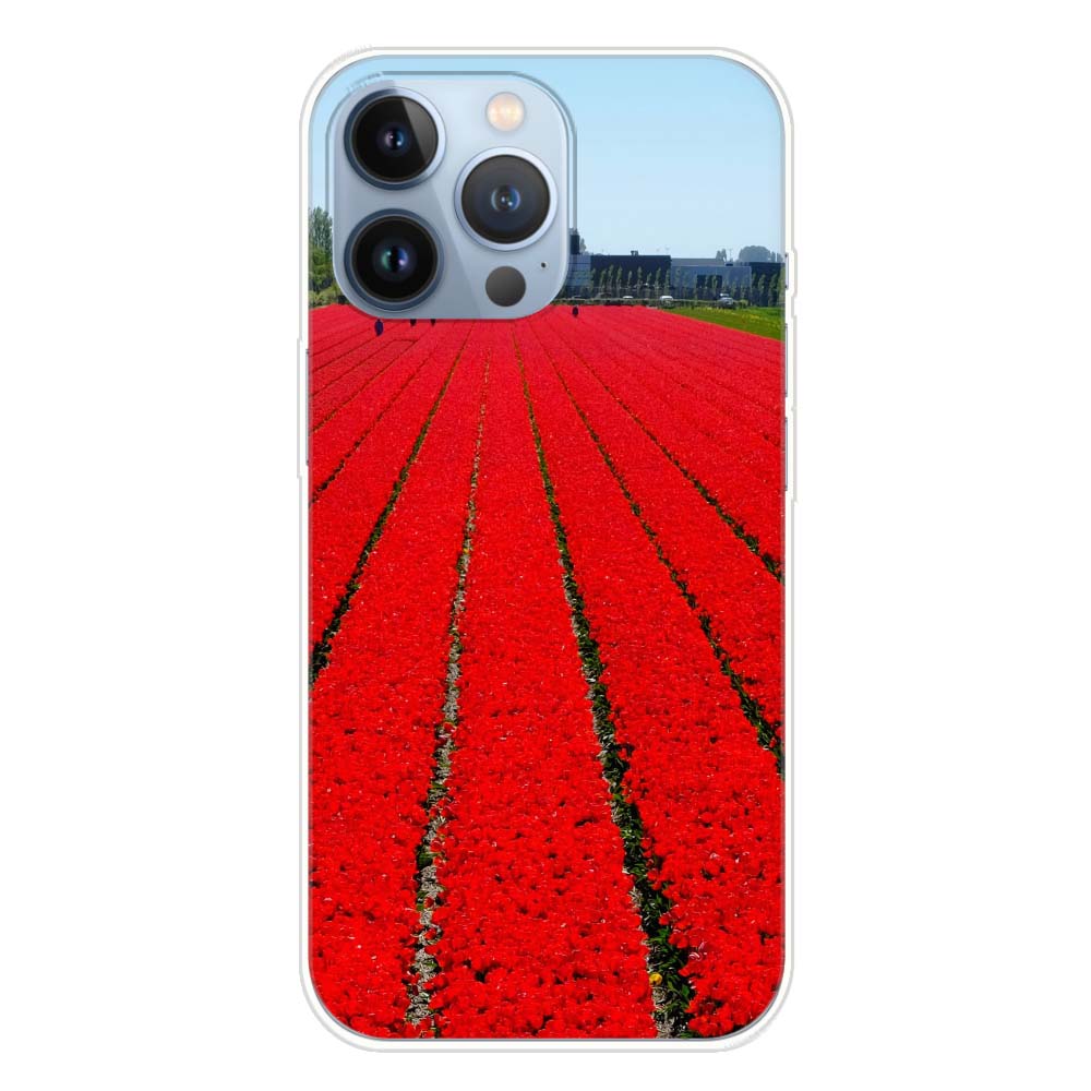 Apple iPhone 13 Pro Fotohoesje Ontwerpen met rode bloemenvelden op de achterkant