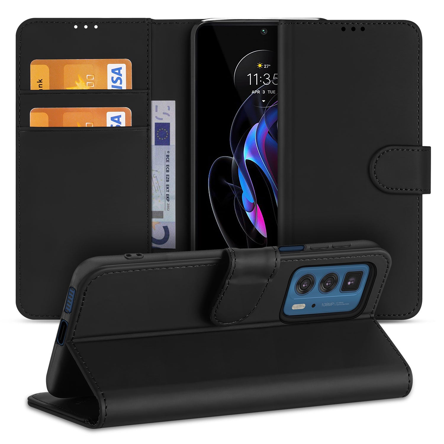 Motorola Edge 20 Pro Hoesje Zwart met Pasjeshouder