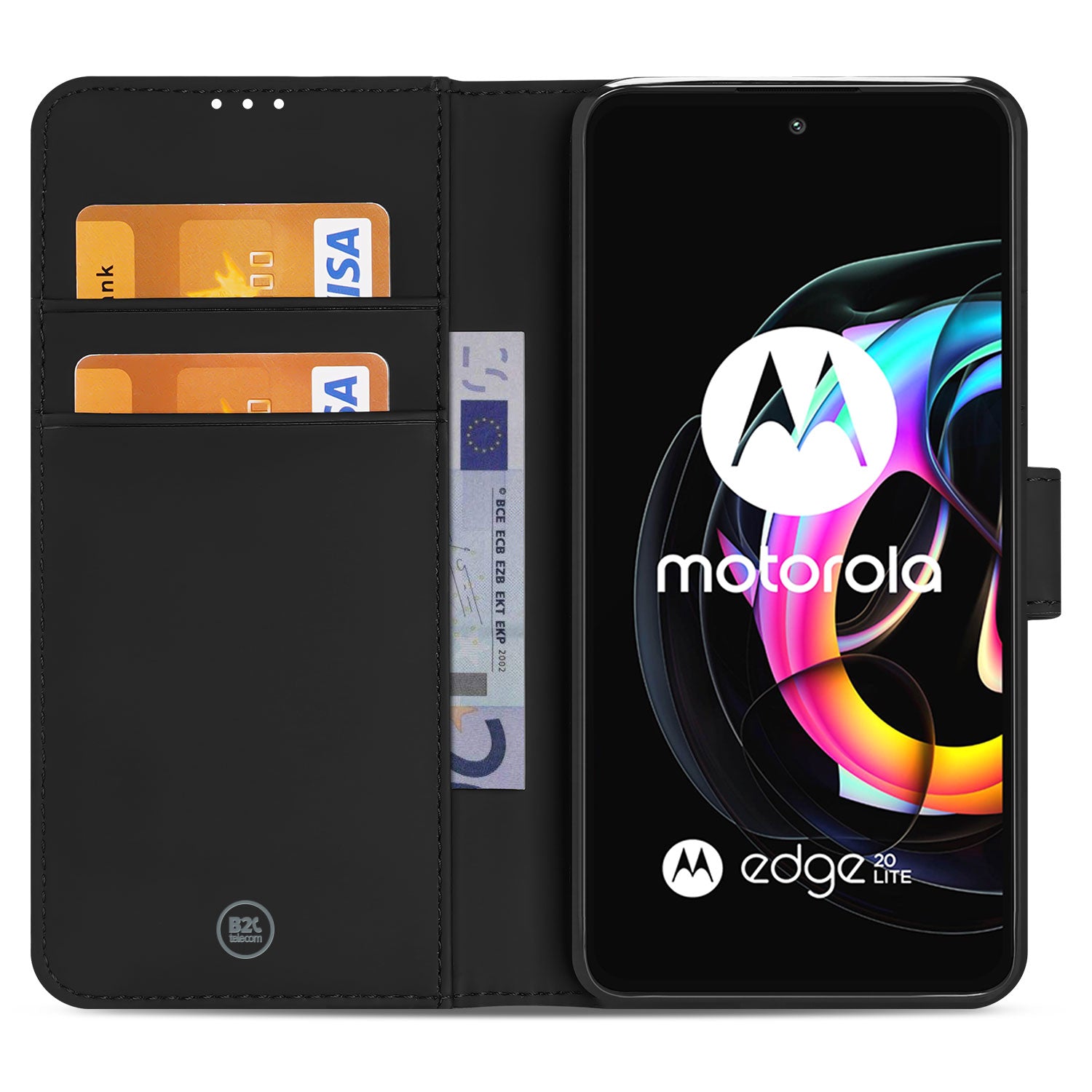 Motorola Edge 20 Lite Book Cover Zwart met Pasjeshouder