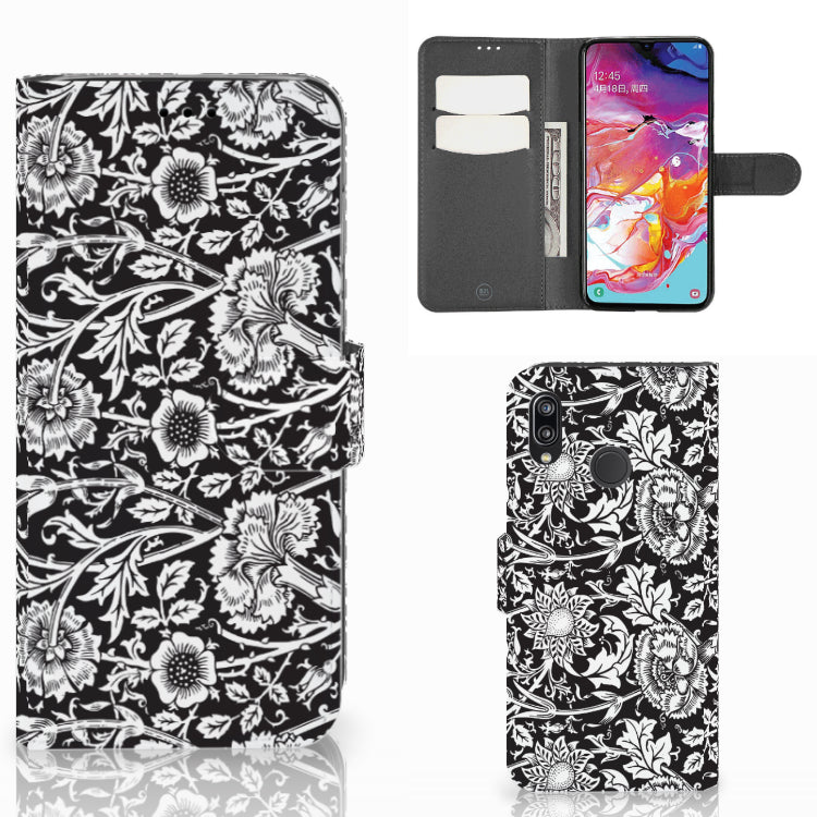 Samsung Galaxy A70 Hoesje Black Flowers