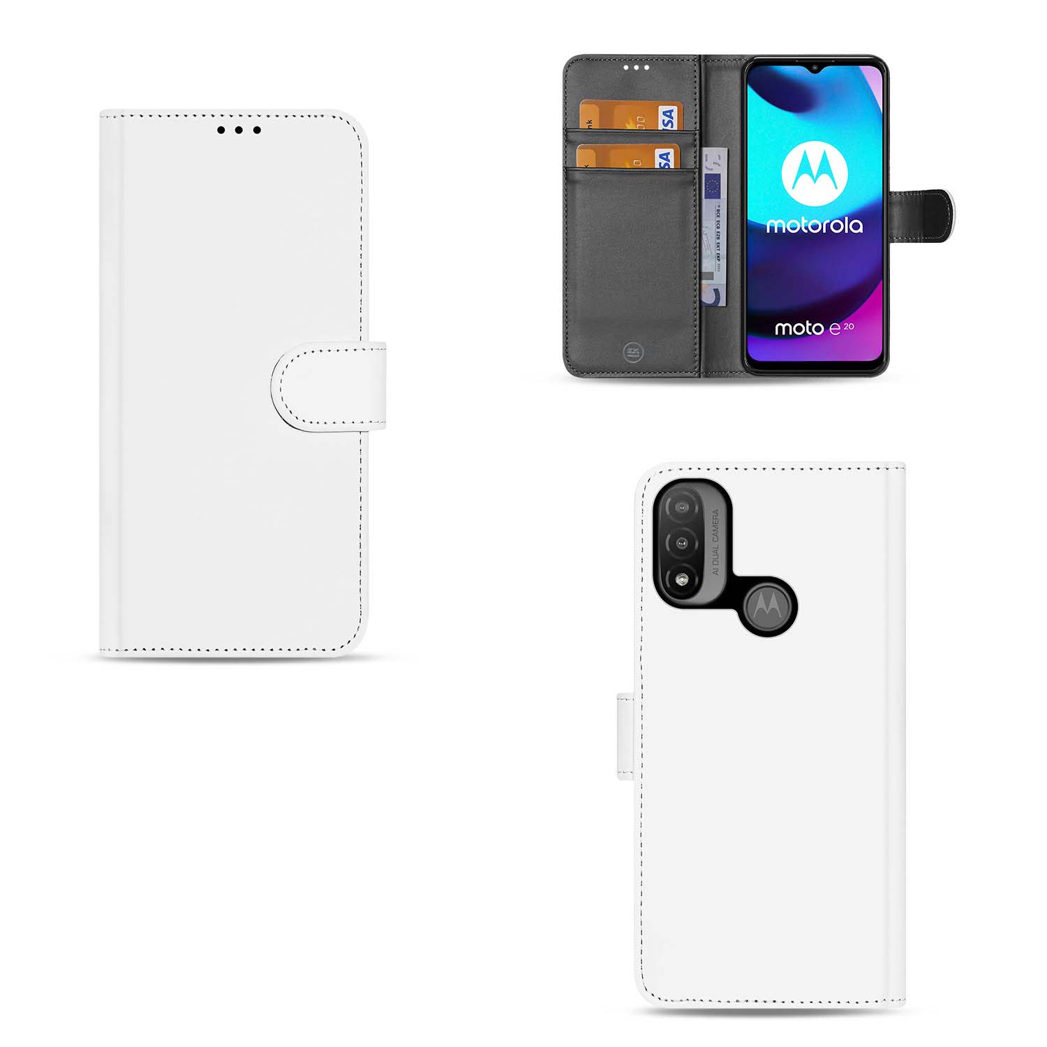 Smartphone Hoesje Motorola Moto E20 Book Cover Wit met Pasjeshouder