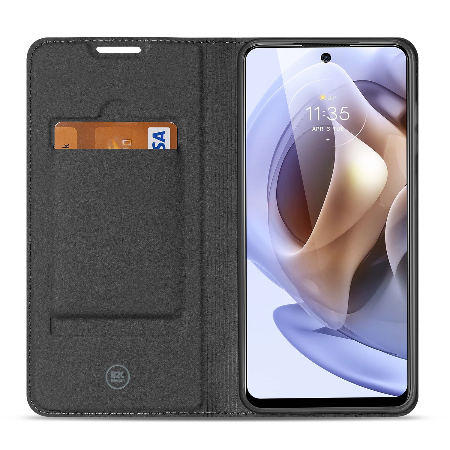 Motorola Moto G31 | G41 Book Cover Hoesje Maken met Foto, zwart met ruimte voor kaarten.