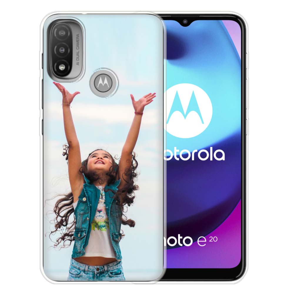 Back Cover Hoesje Maken Moto E20 | E40 | E30 met Foto's, telefoonhoesje met afbeelding van een blij meisje.