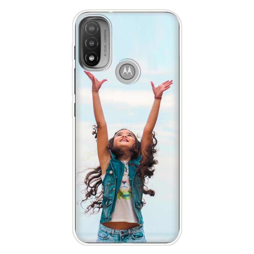 Back Cover Hoesje Maken Moto E20 | E40 | E30 met Foto's met afbeelding van een meisje die haar handen omhoog steekt.