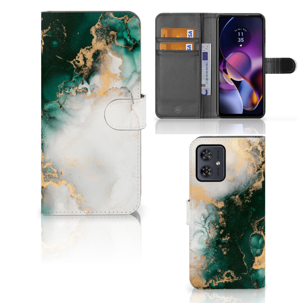 Bookcase voor Motorola Moto G54 Marmer Groen