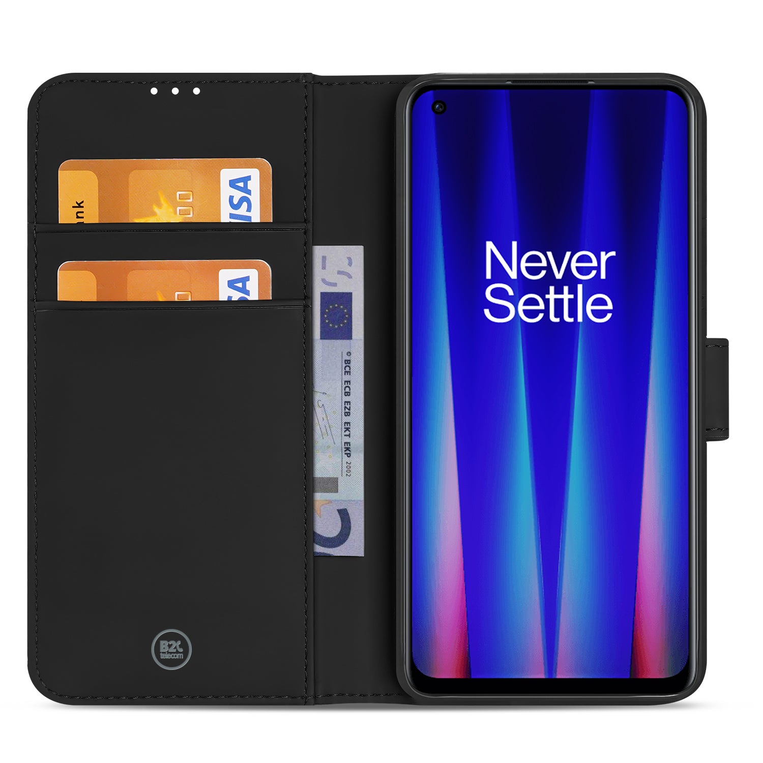 OnePlus Nord CE 2 Boekhoesje Zwart met Stand Case en Pasjeshouder