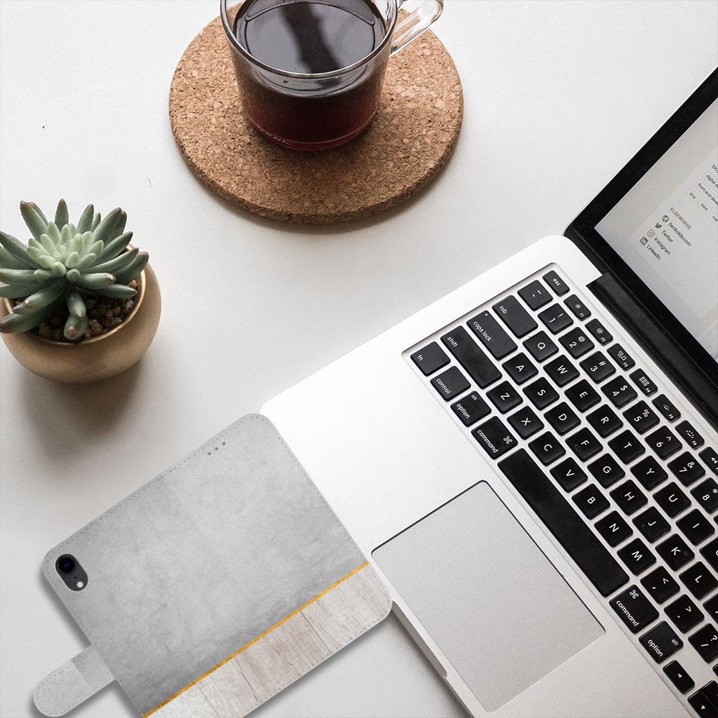 Apple iPhone Xr Book Style Case Wood Concrete