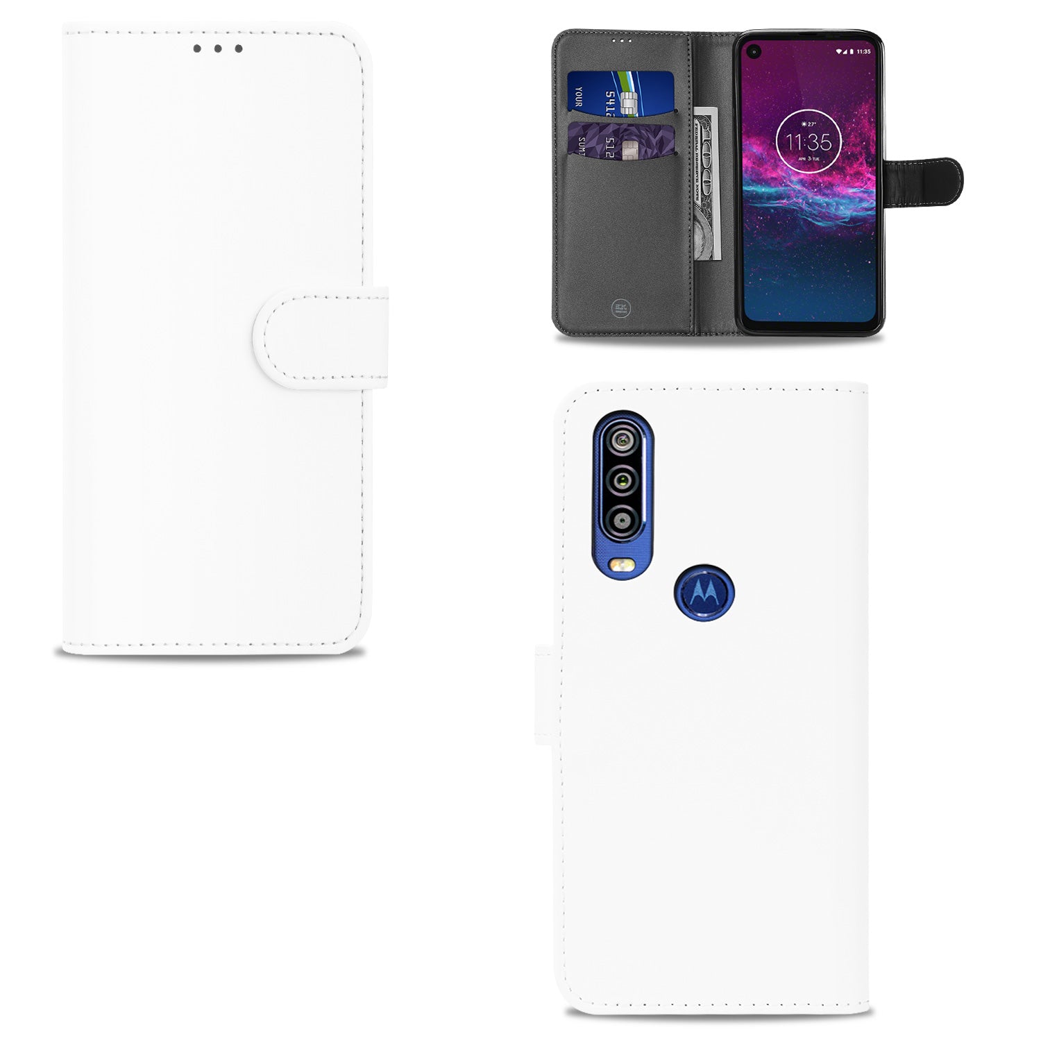 Bookcase Motorola One Action Hoesje Wit met Pasjeshouder