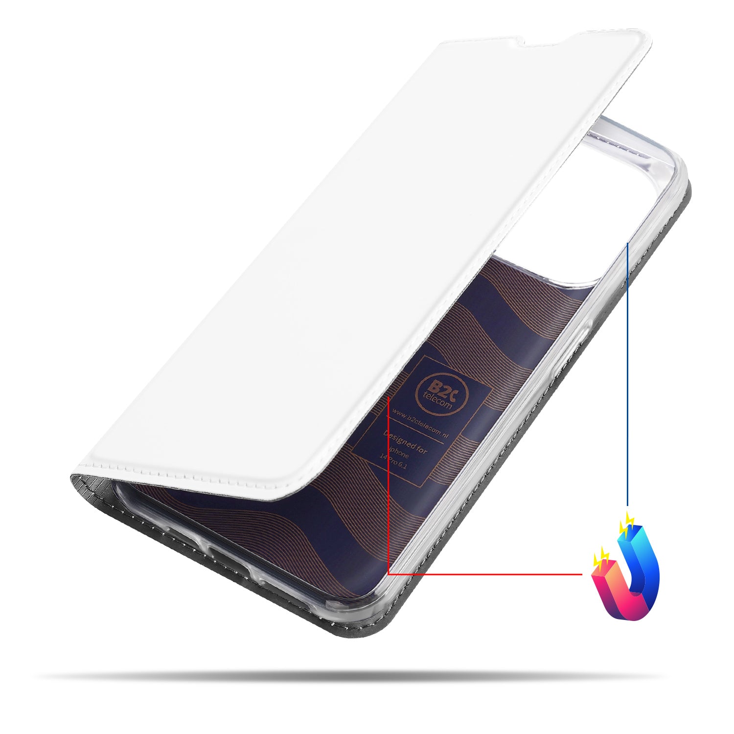 Hoesje iPhone 14 Pro Bookcase Wit met Pashouder en Standaard