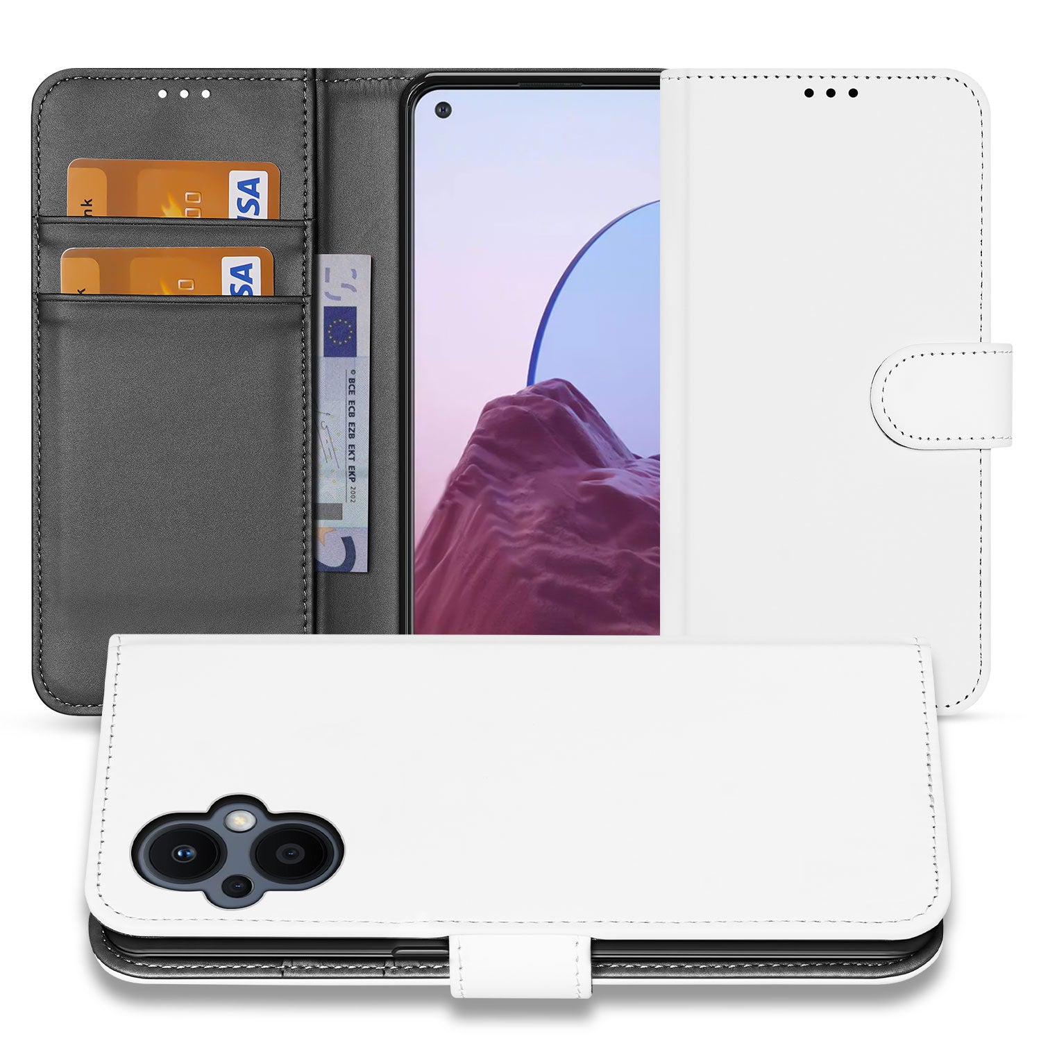 Book Case Telefoonhoesje voor de OPPO Reno 8 Lite Wit met Pasjeshouder