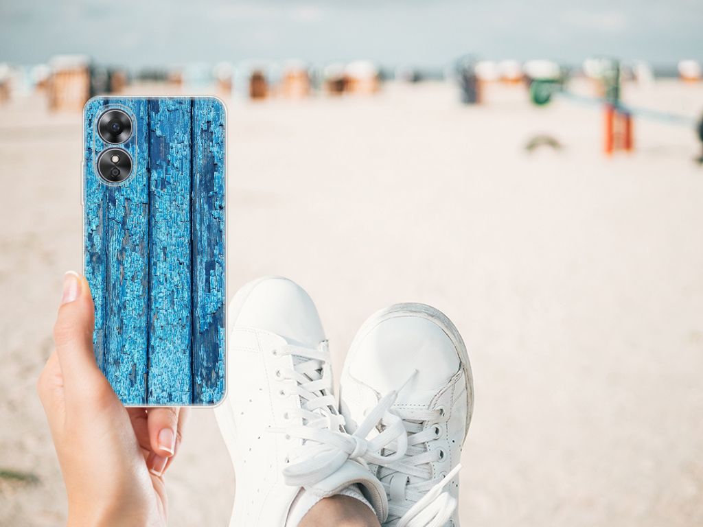 OPPO A17 Bumper Hoesje Wood Blue B2C Telecom