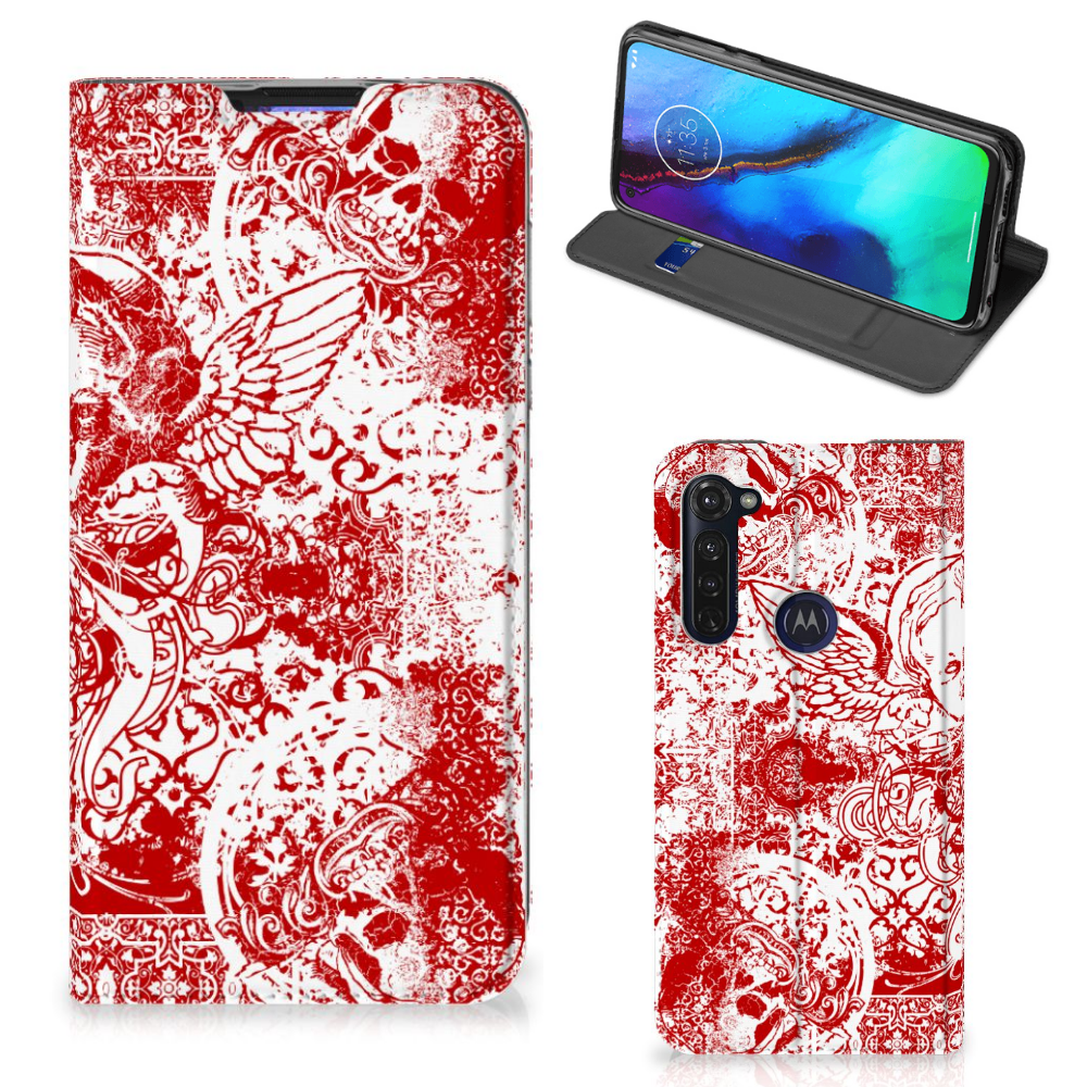 Mobiel BookCase Motorola Moto G Pro Angel Skull Rood - B2C Telecom