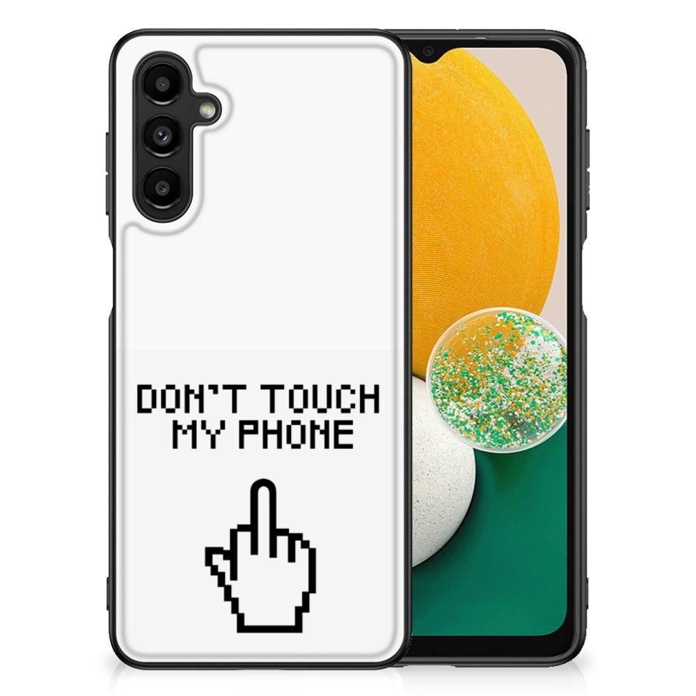 Samsung Galaxy A14 5G Telefoon Hoesje Finger Don't Touch My Phone design met een vingerafdruk illustratie.