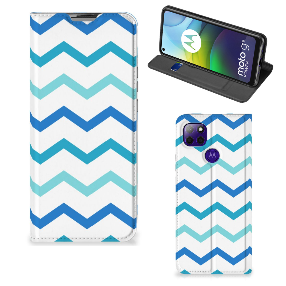 Motorola Moto G9 Power Hoesje met Magneet Zigzag Blauw - B2C Telecom