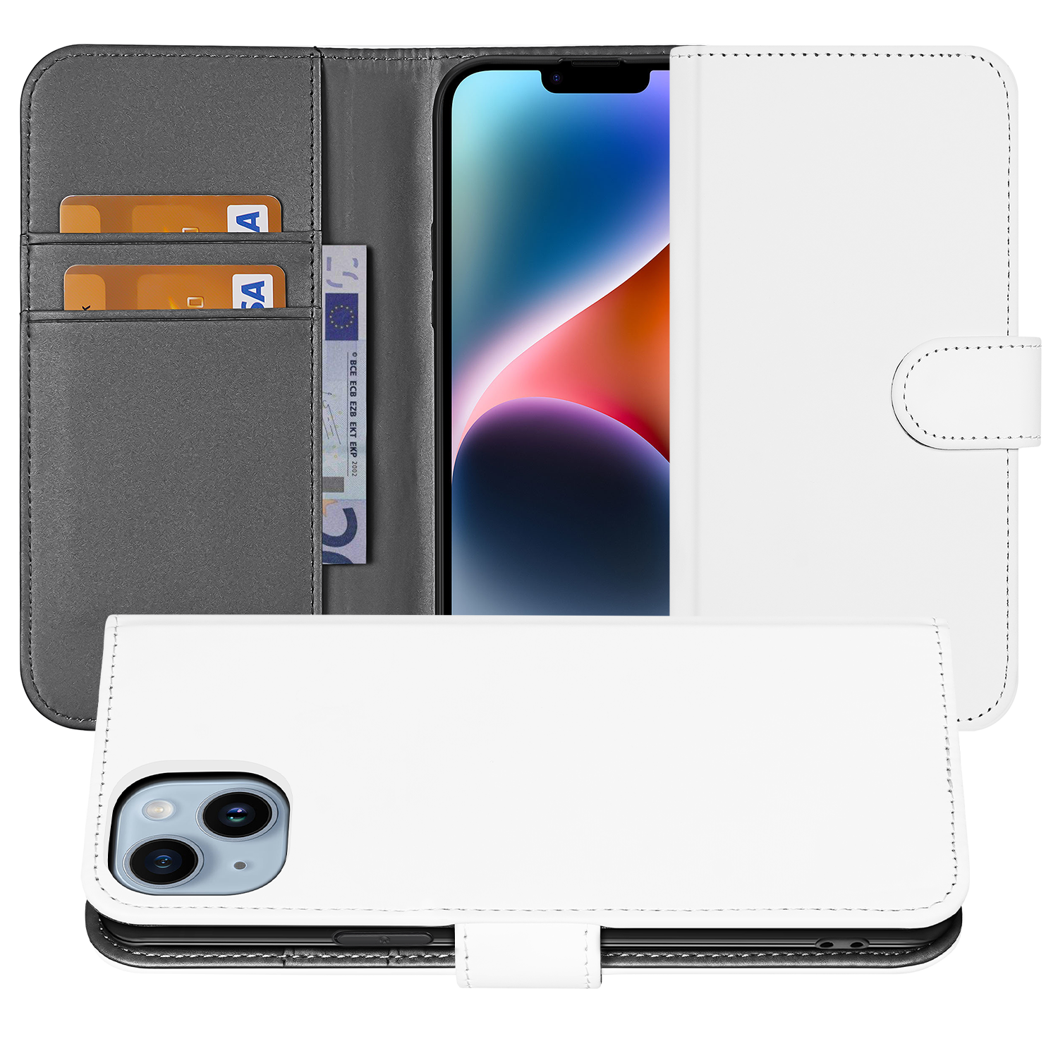 Book Case Telefoonhoesje voor de iPhone 15 Plus Wit met Pasjeshouder