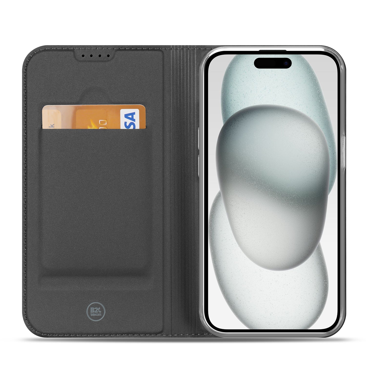 Stand Case Hoesje Geschikt voor de iPhone 15 Plus Wit met Pashouder