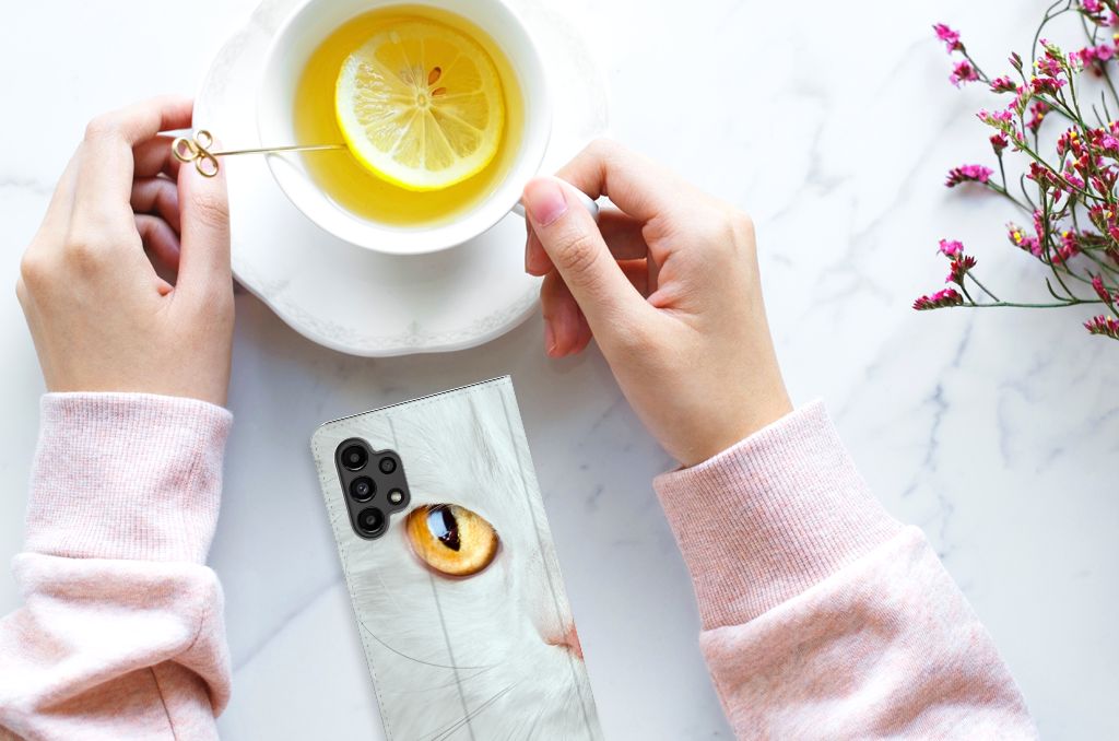 Samsung Galaxy A13 (4G) Hoesje maken Witte Kat - B2C Telecom