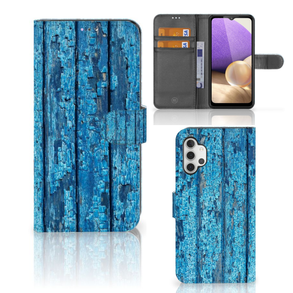 Samsung Galaxy A32 4G Book Style Case Wood Blue