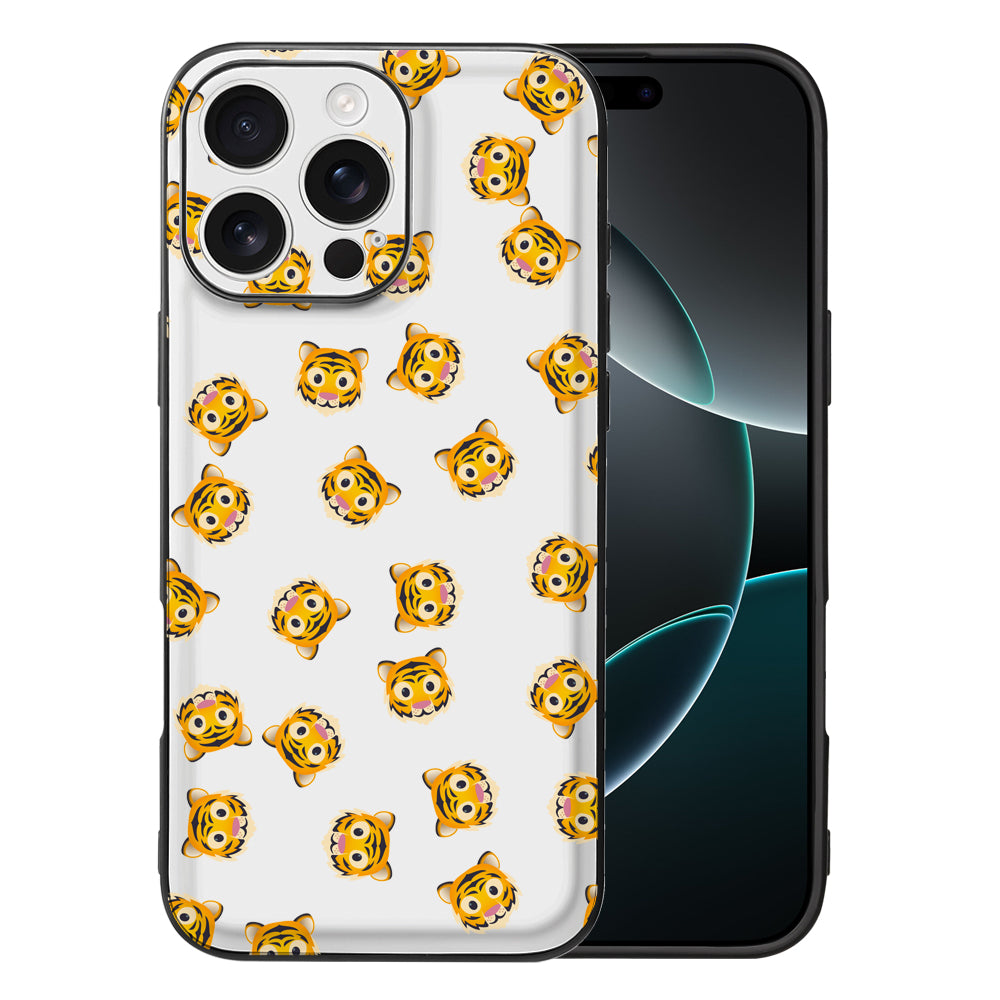 Back Cover Hoesje Maken iPhone 16 Pro met schattige tijgerprint op een witte achtergrond.