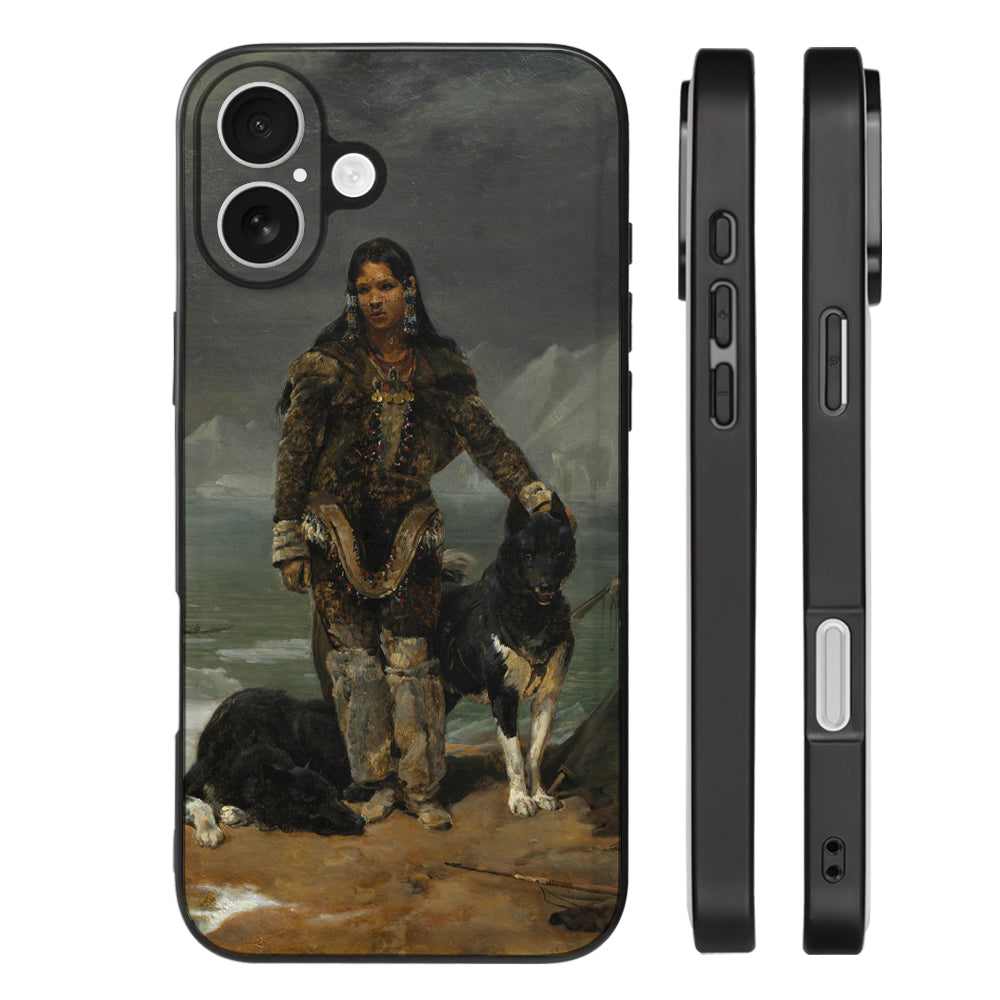 Back Cover Hoesje Maken iPhone 16 met kunstafbeelding van een vrouw met honden.