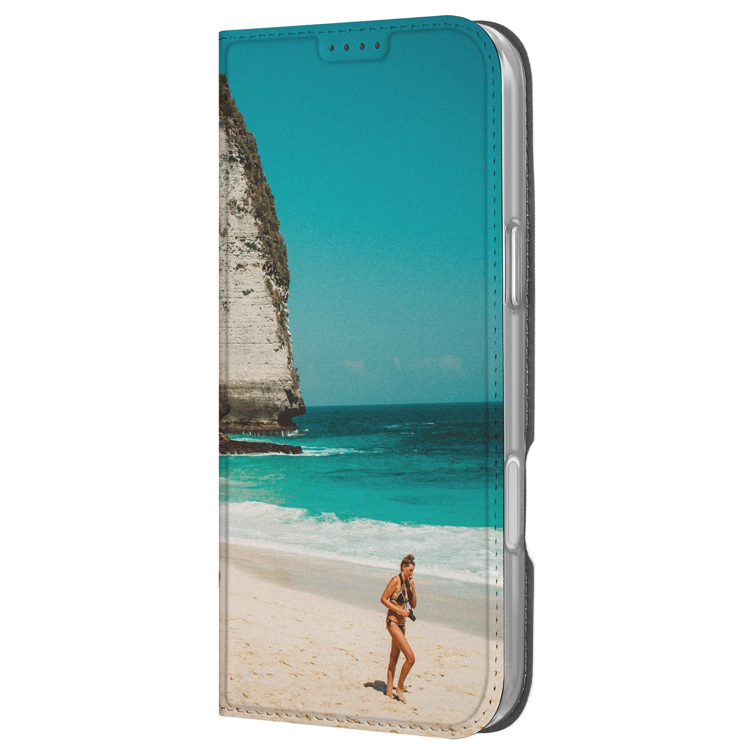 Stand Case Hoesje Maken iPhone 16 Plus met strandfoto en surf vibes.