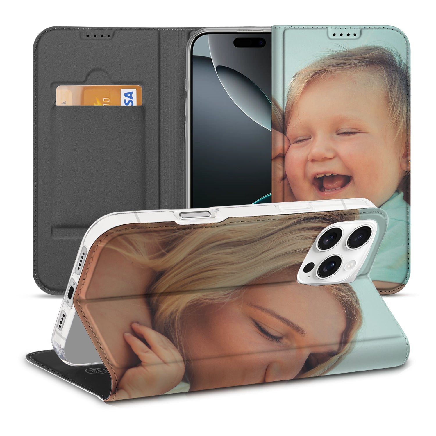 Stand Case Hoesje Maken voor de iPhone 16 Pro met foto's van kinderen en ouders, uniek en persoonlijk