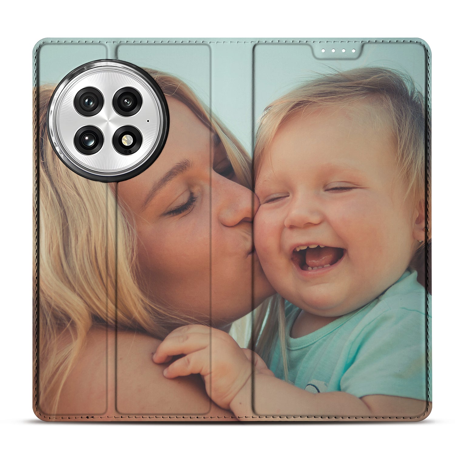 Stand Case Hoesje Maken OnePlus 13 met afbeelding van moeder en kind die lachen.