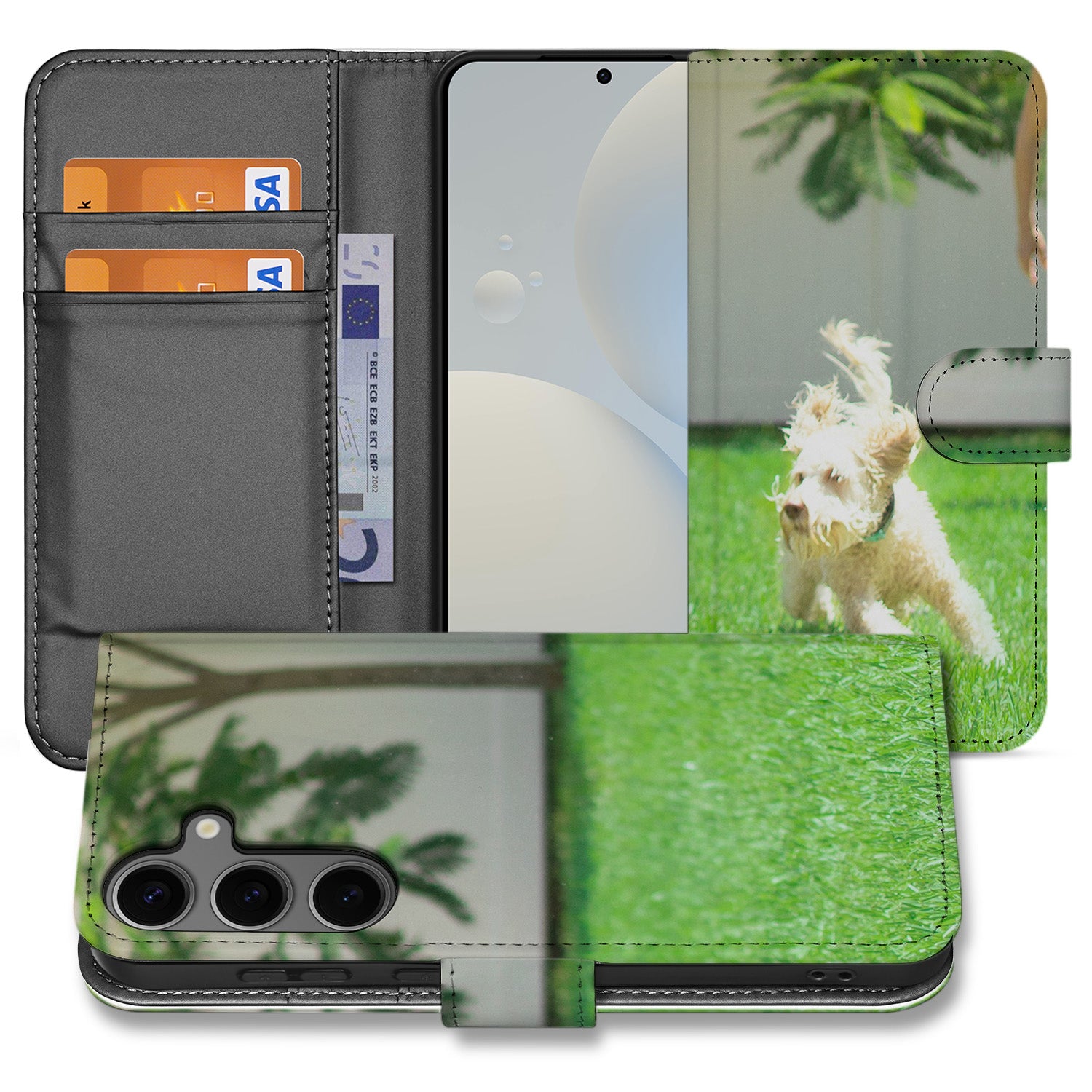 Book Case Hoesje Maken Samsung Galaxy S25 met afbeelding van een hond op gras