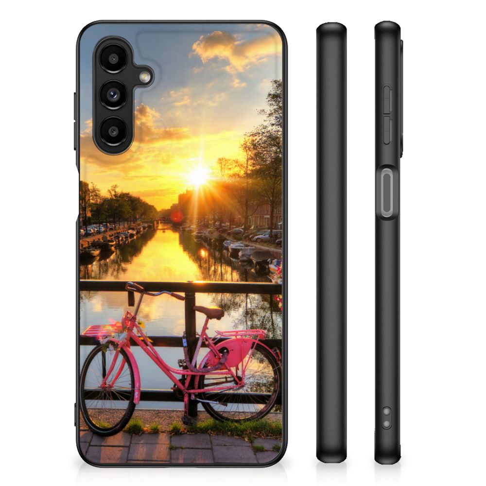 Samsung Galaxy A14 5G TPU Backcover Amsterdamse Grachten met fiets en zonsondergang reflectie